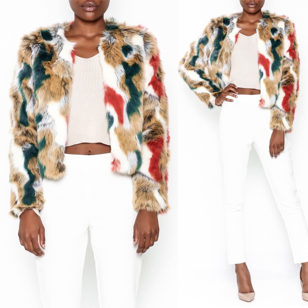 HOT & DELICIOUS Multicolor Faux Fur Jacket